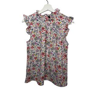 W5 Floral Ruffle Sleeveless Blouse Size Small Boho Cottagecore Work Top